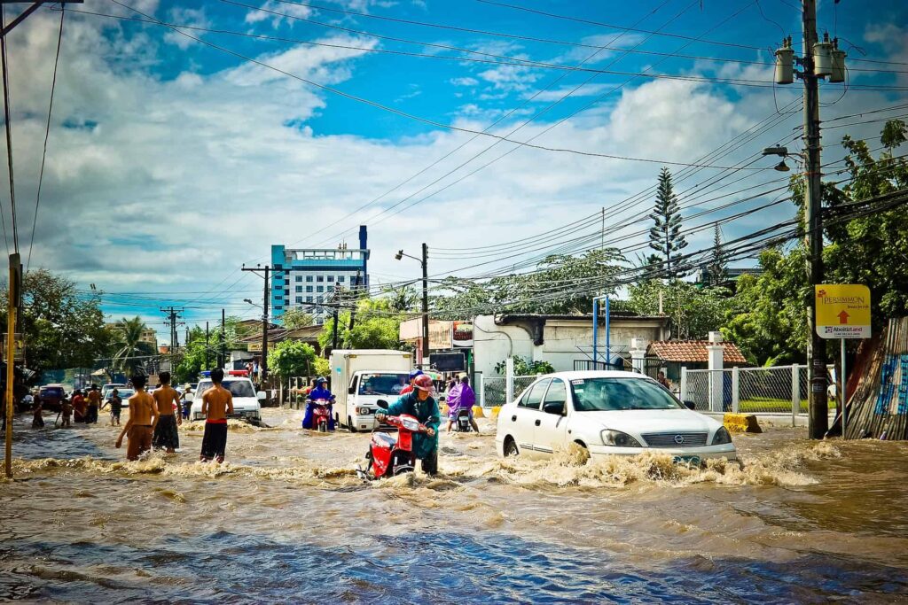 Flooded street in Japan